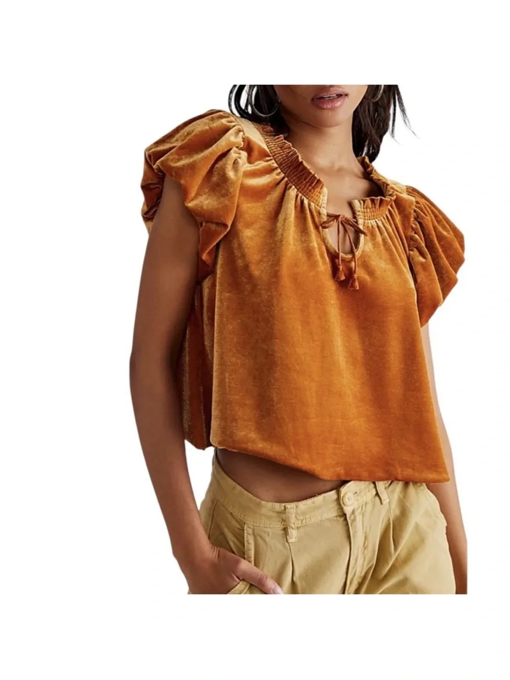 Free People Terese Velvet Boho Top Size Small